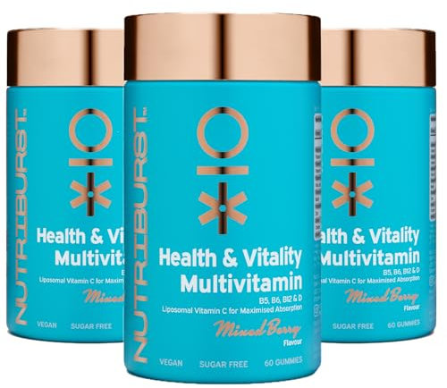 Nutriburst - Vegan Multivitamins Gummy Vitamin C B5 B6 B12, D - Multi Pack 3 x 60s Chewable Gummies - Sugar-Free Supplement - Healthy Nutrition Suitable for Vegetarians & Vegans