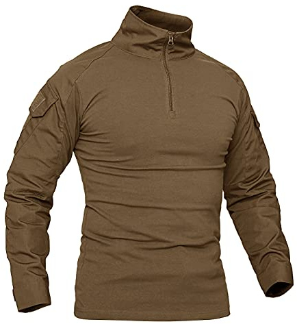 KEFITEVD Taktisk skjorta för herr, militärskjorta, fläckig kamouflageskjorta, smal passform, långärmad kamouflageskjorta, paintball, airsoft army, skjorta, federalväktare, t-shirt, militäruniform, BRUN, M