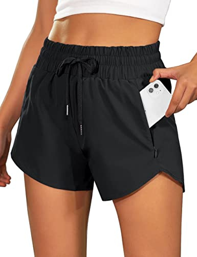 BMJL Women's Running Shorts 2.5 High Waisted Athletic Short Summer Gym Workout Short with Zipper Pockets(L,Black2)