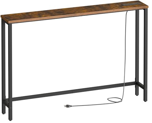 HOOBRO 47.2 Narrow Console Table with Power Outlet, 5.9 Behind Couch Table with Charging Station, Long Sofa Side Table, Skinny Entryway Table for Living Room, Hallway, Foyer, Rustic Brown BF15XG01G1