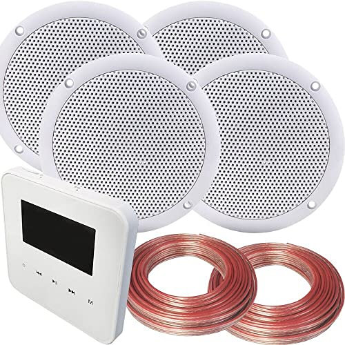 Loops 100W Speaker System - Bluetooth In-Wall Mounted Amplifier - 4x 80W Moisture Resistant Stereo Bathroom Ceiling Speaker Kit - Wireless Music Streaming Amp