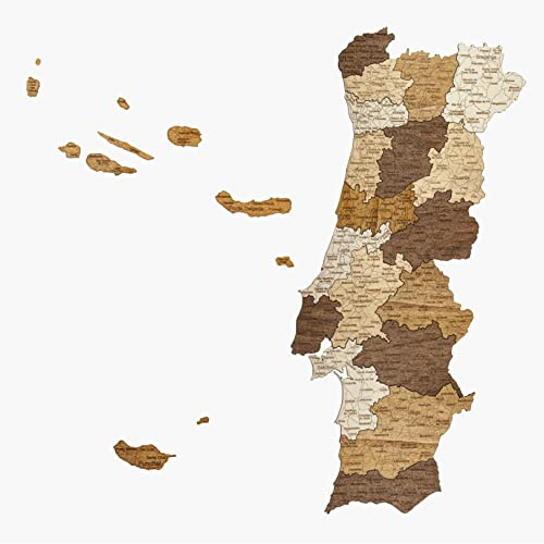 68travel Mapa de madera de Portugal (35 x 70 cm) Arte de pared grande multicapa con manchas naturales - para sala de estar, estudio, oficina