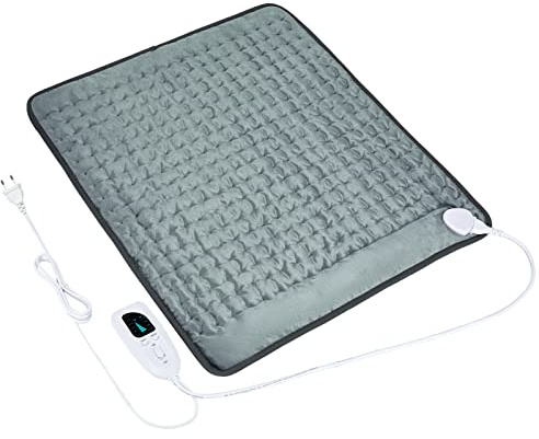 Elektrisches Heizkissen für Rücken, Nacken, Schultern und Bauch mit automatischer Abschaltung, weiches Flanell, dunkelgrau, 50 x 60 cm