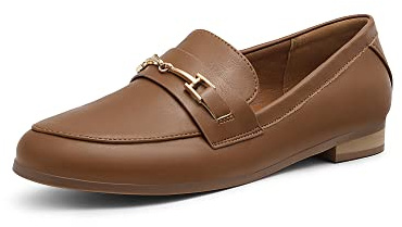 DREAM PAIRS Women's Loafers Leather Penny Loafers Fashion Comfortable Flats Shoes,Size 6,Brown-Pu,SDLS2312W