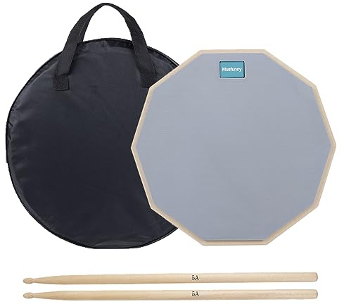 Musfunny Drum Practice Pad Schlagzeug Übungspad, 12 Zoll 2-seitig Leises Übungs Drum Pad Set mit Drumsticks und Aufbewahrungstasche für Schlagzeuger-Übungspad (30 cm Grau) | Snaredrum-Pads, doppelseitiges Set, leise, Schlagzeugdämpfer mit 5A Drumsticks, Aufbewahrungstasche zum Drummen, Grau