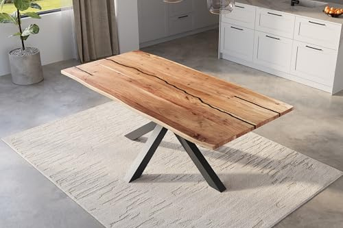 SAM Esstisch Polly Epoxy 220x100 cm Akazie Natur Spider-Gestell schwarz