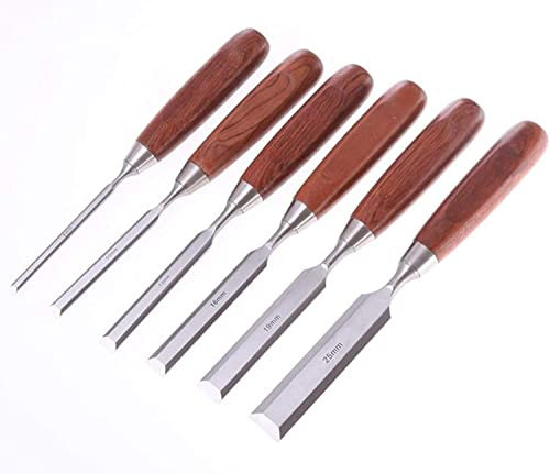 Juego de cinceles para madera de 6 piezas, cincel para tallar madera con borde biselado, juego de cinceles para madera de acero al cromo vanadio con mango de madera para profesionales, en caja de p