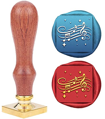 craspire Wachssiegel-Stempel, Musik-Siegelwachs-Stempel, Notizen, Quadratisch, Abnehmbarer Messingkopf, Siegelstempel Mit Holzgriff Für Karten, Einladungen, Geschenkpapier, Scrapbooking, Dekoration