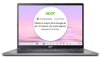 acer Chromebook Plus 514 CB514-3H - Ordenador Portátil con Google IA 14 WUXGA IPS (AMD Ryzen 3 7320C, 8GB RAM, 128GB SSD, AMD Radeon Graphics, ChromeOS) Plata, Teclado QWERTY español