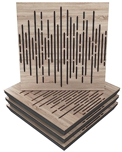 Panneau acoustique à absorption acoustique - 50 x 50 x 5 cm - Absorption - Diffusion - Réflexion - Insonorisation - Bois perforé laminé : (x4 WAVE, Sonoma)