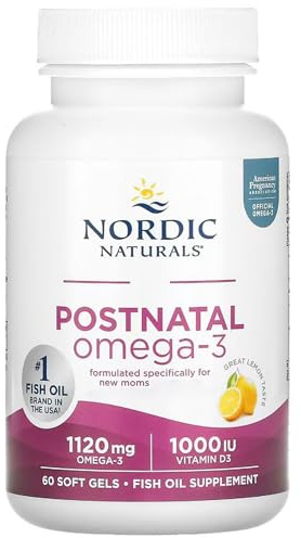 Nordic Naturals, Postnatales Omega-3, 60 glutenfreie Softgels, 1120mg Omega-3 je Dosis, Sojafrei, GMO frei, Zitronengeschmack