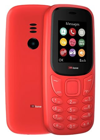 TTfone TT170 UK Sim Free Simple Feature Mobile Phone 1.8inch Screen Camera, Bluetooth Game, Alarm - Pay As You Go (Giff Gaff, with £10 Credit, Red)