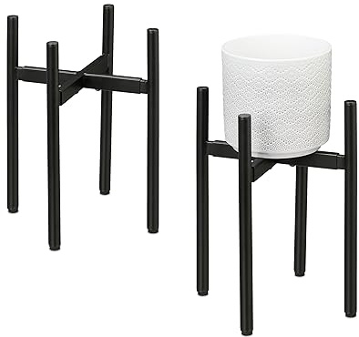 Relaxdays växtställ 2-pack, justerbar bredd, BxD: 26x26 - 37x37 cm, metallblomkruka, inomhus, svart