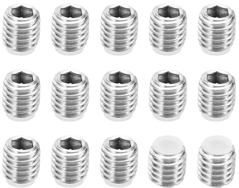 PATIKIL M8x8mm Nylon Pointe Sans-tête Vis, 15 Paquet Métrique Hex Douille Tête Coupe pointe Anti Glissement Ensemble Vis Interne Hex Matériel d'entraînement, 304 Inox Acier