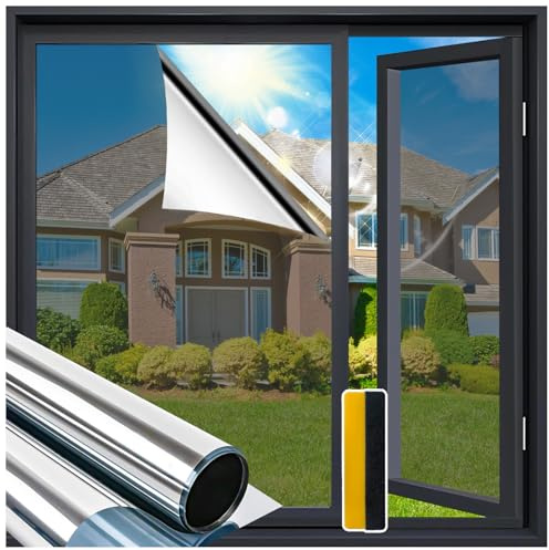 Zindoo Selbstklebende Spiegelfolie – UV & Hitzeschutz Fensterfolie, 90x300cm Silber