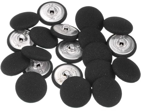QUARKZMAN 20 Stück Knöpfe mit Stoffüberzug 23mm Runder Metallschaft Ösen Stoffknöpfe mit Stoff bezogen Nähknöpfe Vintage Ösenknöpfe für Anzüge Kleider Blusen Bastel DIY, Schwarz