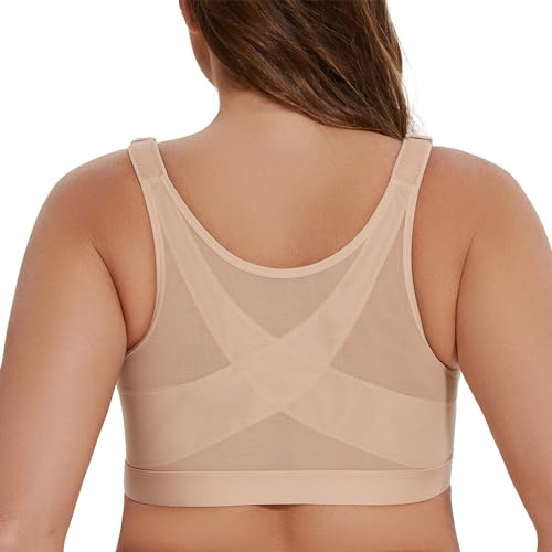 MELENECA Women's Front Fastening Wirefree Post Surgery Plus Size Back Support Posture Bra