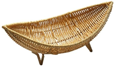 OUNONA Woven Rattan Fruit Basket Tray 11.42 Inch Boat Shaped Serving Tray for Kitchen Counter Storage Snacks and Vegetables