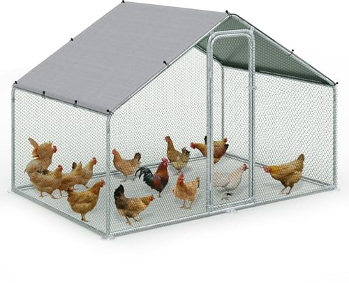VOUNOT® Hühnerstall 6m², Hühnerhaus aus Metall 3x2x2m, Hühnergehege mit Sicherheitsschloss und wasserdichtem PE-Farbtuch, Freilaufgehege draußen für Hühner, Kaninchen & Kleintiere