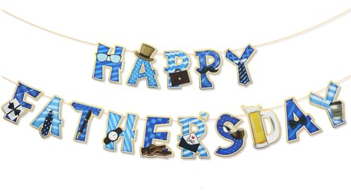 Geluode Striscione blu per la festa del papà, 15 bandiere, nastro da 5 m, cartoncino, decorazione per interni ed esterni, festa del papà