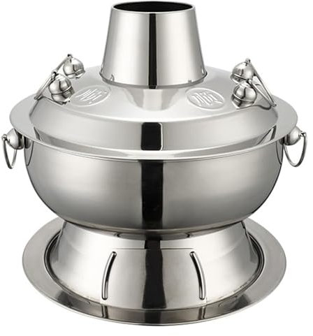 TraditionalChinese copper hot pot,Vintage Copper Shabu Hot Pot Pan, Food Grade Stainless Steel Charcoal Shabu Hotpot(Silver,36cm)