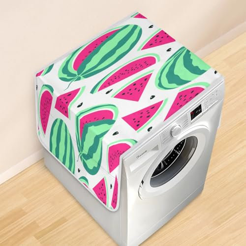 Wassermelonen-Waschmaschinen- und Trocknerabdeckungen für die Oberseite, rutschfeste Waschmaschinenabdeckung mit 6 Taschen, 117 x 47 cm, staubdichter Trockner-Top-Schutz für Wäsche, Küche, Zuhause
