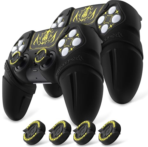 PlayVital 2 Stück Silikonhülle für ps5 Controller, Schutzhülle Case Hülle Zubehör für ps5 Controller Passend für Ladestation mit Thumbsticks Kappen,Touchpad-Skin&D-Pad Sticker(Runes Edition,Schwarz) | Protective Case mit Sticker Touchpad und D-Bereich Aufkleber kompatibel mit PS5 Docking-Schwarz(Runy Edition)