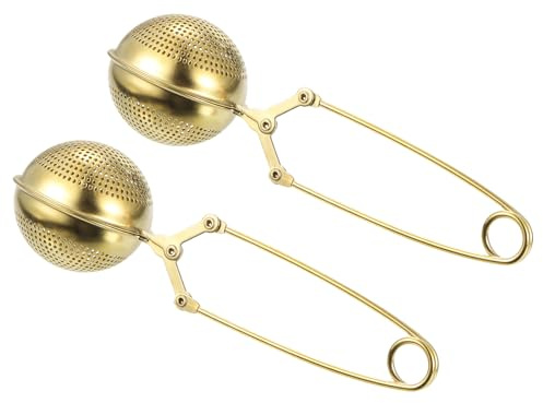 QUARKZMAN 2 Pièces Infuseur à Thé à Boule avec Poignée, Infuseur à Thé en Vrac, Passoire à Thé en Acier Inoxydable pour Infuser du Thé en Vrac, Doré