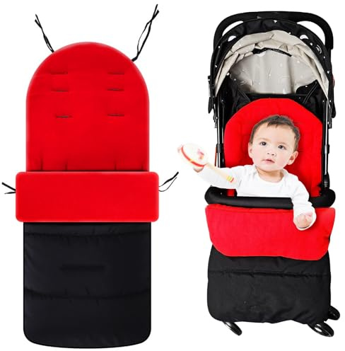 Shyllin Sitzauflage Kinderwagen Universal, Sitzauflage Buggy Winter, Baumwolle Sitzeinlage Kindersitz, Kinderwagen Sitzeinlage, Weiche Kinderwagen Einlage, Rot Baby Sitzauflage Buggy