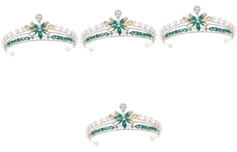 PRETYZOOM 4 Stück Krone Haarschmuck Braut-Tiara Prinzessin Tiara für Frauen Festzugskronen Schmuckkrone Perlen Krone Prinzessinnenkronen für Frauen kleine Tiara Zinklegierung Green