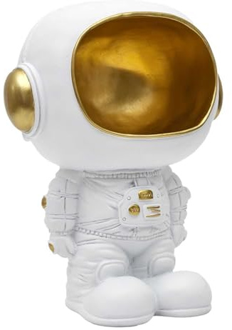Home Deco Factory, HD0159, Statua Astronauta Tasca Vuota Bianca, Pratico Oggetto Decorativo in Resina, Design Unico ed Elegante, Ideale per riporre Oggetti, Misura: 20 cm, Colore: Bianco e Oro