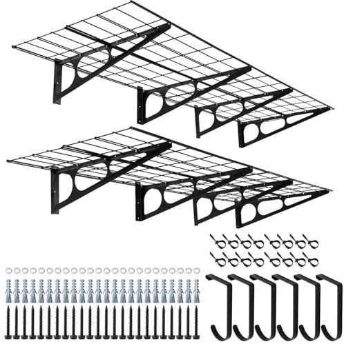 Sinoer 2 estanterías de garaje de 2 x 6 pies con ganchos, 24 x 72 pulgadas, estantería de pared de metal para garaje, para tienda, cobertizo, almacenamiento de garaje