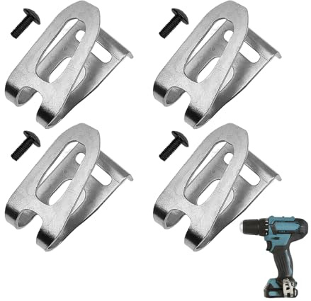 4 Stück Gürtelclip,Ersatz-Gürtelclip-Haken aus Edelstahl,Akkuschrauber Haken Halterung,Kompatibel mit XFD01 XFD07D DTD144 DTD144Z DHP481 12V 18V für Den Batteriesockel Einer Elektrischen Bohrmaschine