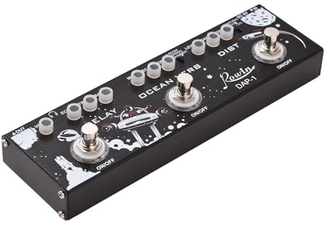 YIWEOG Pedal de Efectos múltiples para Guitarra 3 en 1, retardo/verbo oceánico/distorsión, Carcasa de aleación de Aluminio con función True Bypass, Pedal de Efecto de Guitarra eléctrica portátil