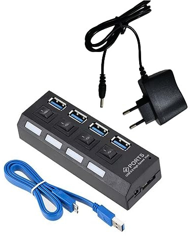 yasoe Adaptador de Corriente USB 3.0 4 Puertos Multi USB Splitter Hub 3.0USB Hub 50CM Cable Hub Docking Station Enchufe de la UE