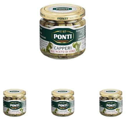 Ponti, Capperi all'Aceto di Vino, Ottimo Antipasto Ideale per Realizzare Ricette Classiche e Saporite, Ideale anche per Arricchire Insalate, 100% Made in Italy, 95 g (Confezione da 4)