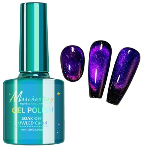 Glitter Cat Eye Gel Nail Polish - Deep Purple Magnetic Gel Nail Polish Super Shine Galaxy Effect - Jelly Cat Eye gel Polish Soak Off UV/LED - Magnetic nail polish For Nail Art Salon Home DIY Manicure