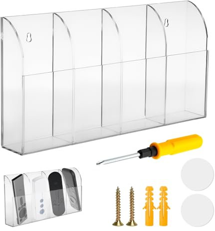 Soporte Mando a Distancia Acrílico, Soporte de Pared para Mandos a Distancia de TV con Tornillos y Destornillador, para Mandos a Distancia de Aire Acondicionado, Calefacción (Transparente)
