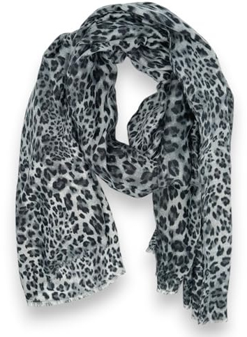 Ziona Leo Sciarpa da donna in viscosa, motivo leopardato/stampa leopardata, sciarpa leggera per primavera, estate e autunno, 178 × 87 cm, XXL