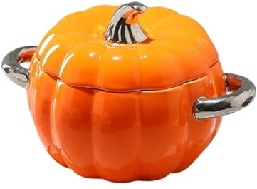UBOHUZ Casseruola Pentola for stufato in Ceramica con Coperchio e Doppio Manico Pentola da Cucina Multifunzionale for Zucca Zuppa Ciotola for zuppa Utensili da Cucina per Brasare, Stufare(Orange)