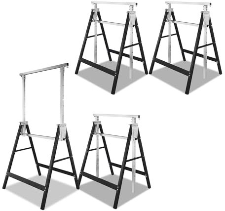 4 X Ponteggi Telescopici 7 Pieghe Altezza Regolabile 80-130 cm Ponteggio Portata 200kg Cavalletto Telescopico Cavalletto Lavoro Cavalletto Ponteggi Costruttori Cavalletti Nero