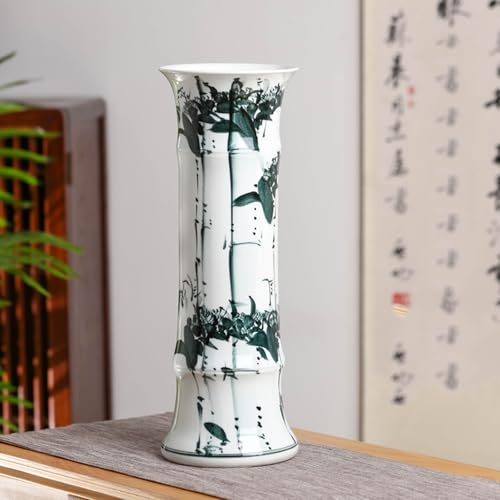 Floor Standing Ceramic Umbrella Holder Umbrella Vase Decor Ceramic Umbrella Stand Indoor Entryway Bamboo Style Storage Bucket Ornaments for Home Office Florist.(Ink Bamboo,48x17CM/18.9x6.7IN)