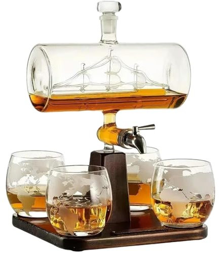 ZBDZSW Creative Antique Boat Shape Decanter Red Wine Whiskey Glass 1 Bracket 4 Cup Combination Set