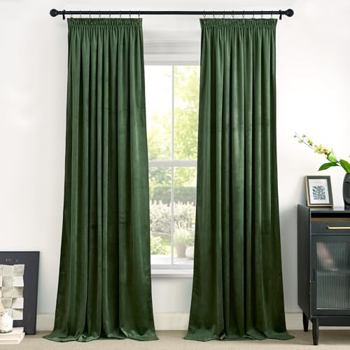 PONY DANCE Samt Vorhänge Grün Übergardinen Wohnzimmer mit Kräuselband 2er Set H 240 x B 132 cm Samtvorhang Thermogardine Hitzeschutz Samt Blckdichte Gardinen für Schienensystem, Matcha Grün