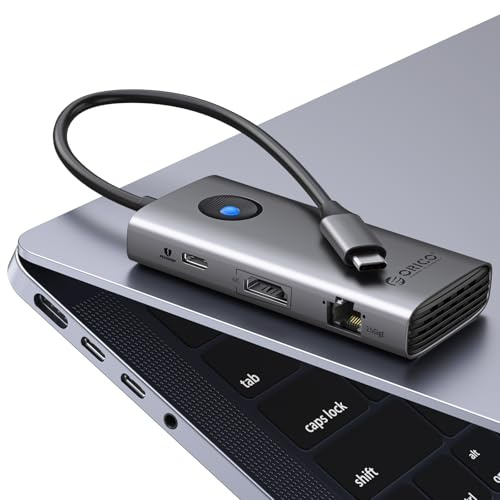 ORICO Dockningsstation, 6-i-1 USB C-hub docka med HDMI 4K@60Hz+PD100W 3 × USB3.0 2,5 G Ethernet, USB 3.0 hubb multiportadapter för MacBook/Dell/HP/Surface