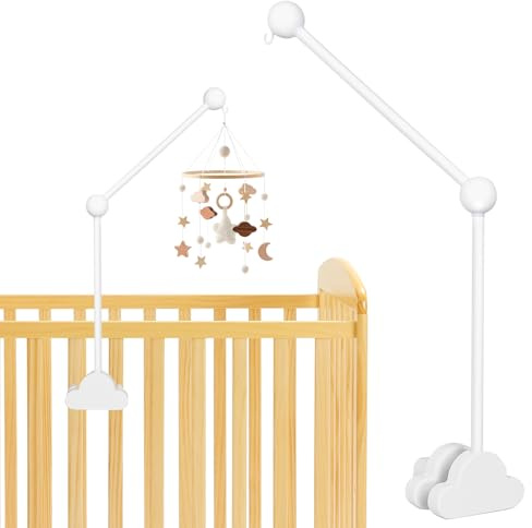 Mobile Halterung für Babybett, Mobile Halterung Holz Wolken, Abnehmbarer Baby Mobile Aufhänger, Höhenverstellbar, DIY Baby Bett Mobile Halter für Aufhängung Windspiele Bettglocke