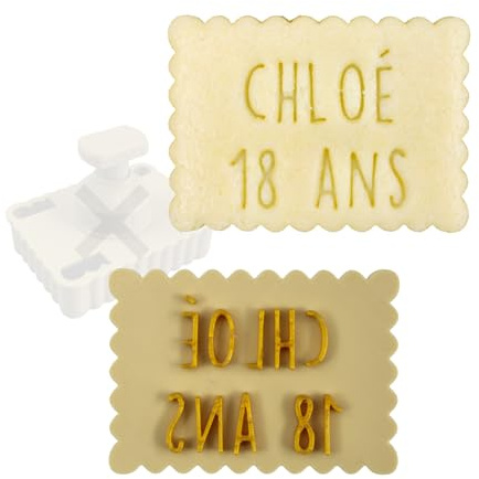 Tagliabiscotti a spinta per biscotti – PivoFix® personalizzabile con piastre intercambiabili – Prodotto in Francia (Piastra singola – Testo semplice – da 1 a 3 righe)