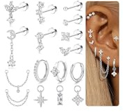 MILACOLATO Helix Piercings Chirurgenstahl Ohrringe Piercing Ohr Flatback Ohrstecker Hypoallergen Klein Knorpel Ohrringe Creolen Gold Wasserfest Rook Tragus Conch Piercing Silber Gold-S