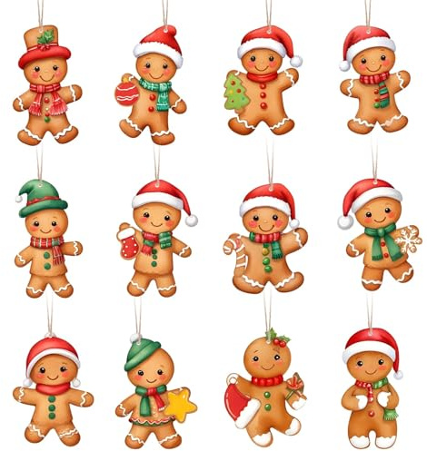 TAXTYHRE 24 Stück Holz Weihnachten Anhänger, Lebkuchenmann Anhänger, Niedliche Lebkuchenmann Deko mit Schnur, Christbaumschmuck, für Weihnachten Kränze Kamine Fenster Dekorationen