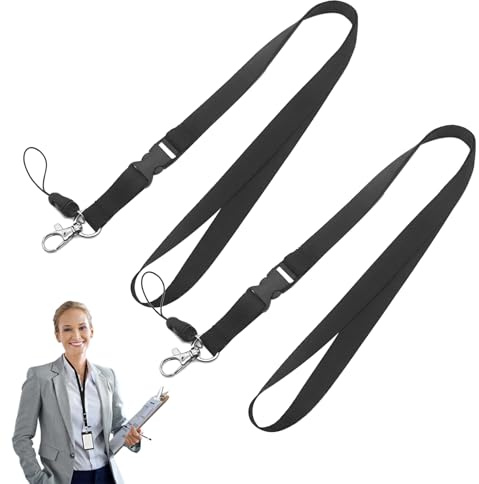 Mennyback 2 Pcs Lanyard for Neck, Neck Lanyard Strap, Flat Lanyards with Detachable Buckle and Metal Lobster Clip, Lanyards Neck with Safety Breakaway, for Hold ID Card, Pass Card, Keys(Black)